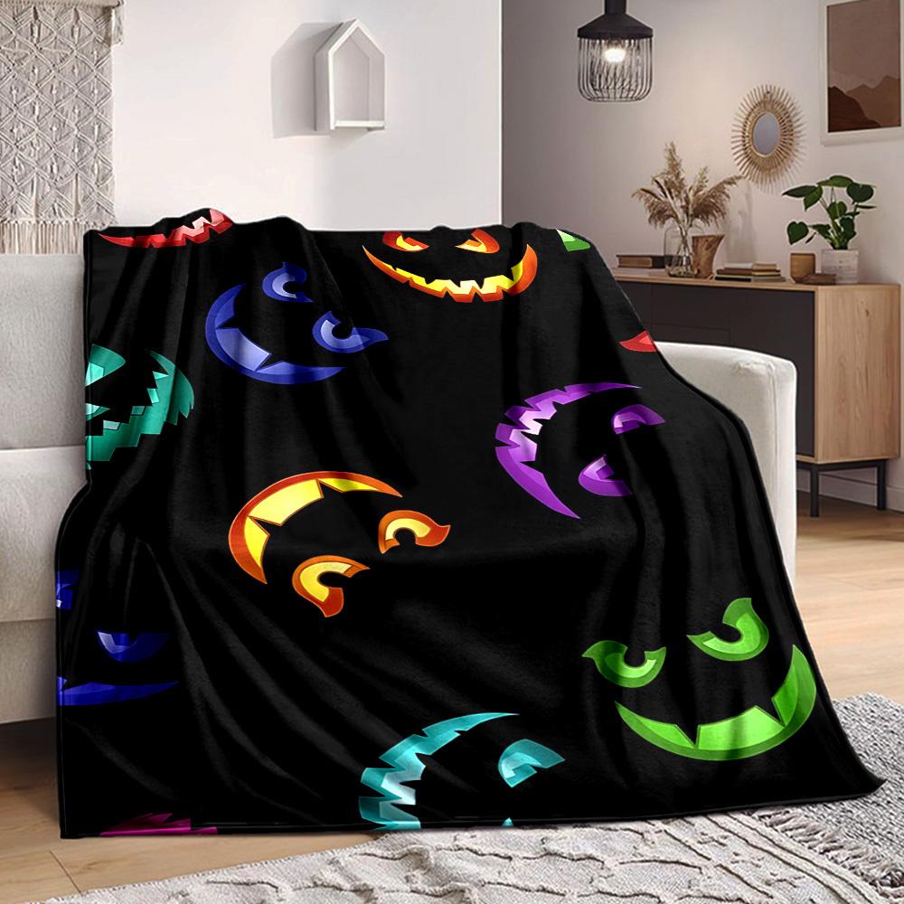 1pc Halloween Pumpkins Blanket, Lightweight Flannel Throw For Sofa, Bed, Travel, Camping, Livingroom, Office, Couch, Chair