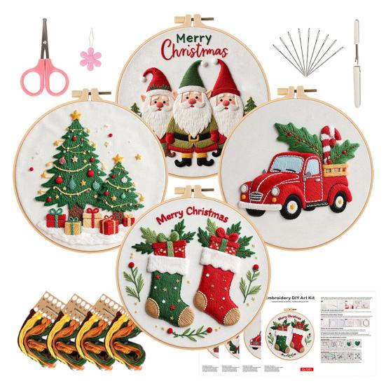 Christmas Cross Stitch Kit for Beginners Embroidery DIY Material Package with Hoops Colored Threads