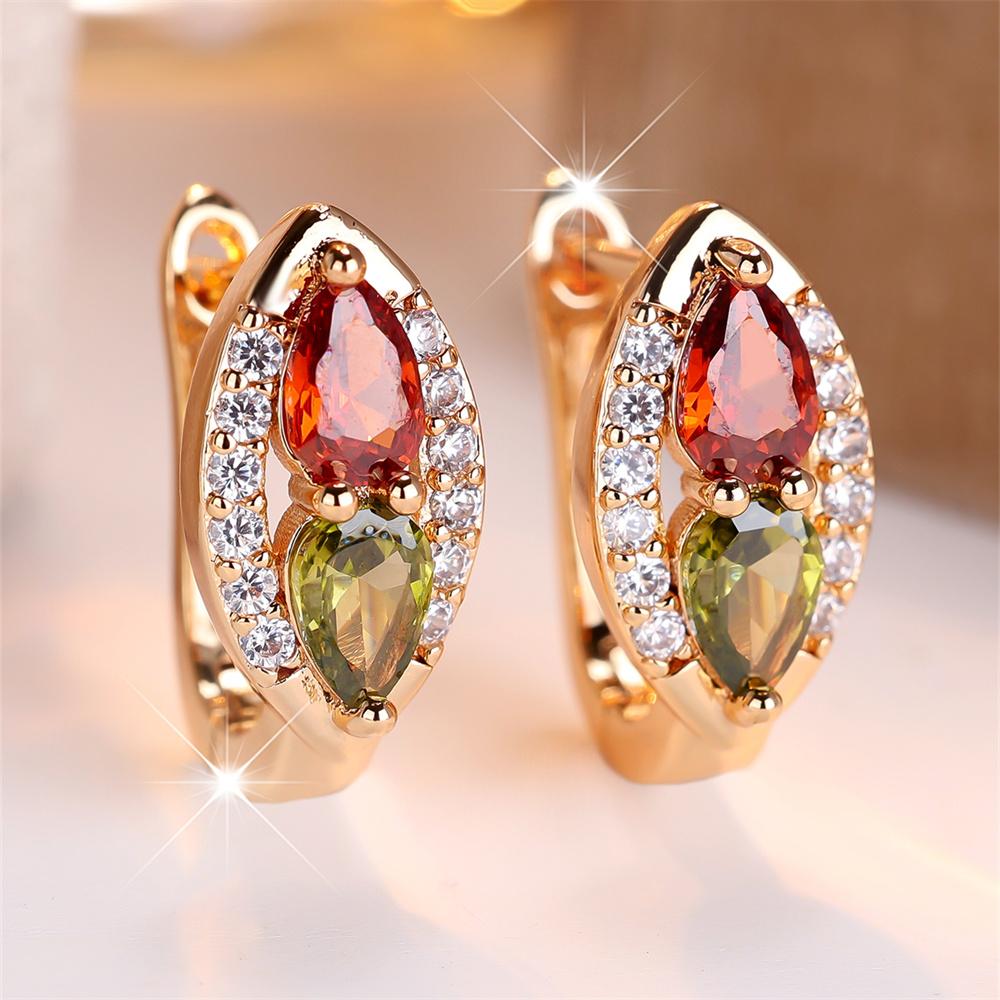 

Rainbow Crystal Water Drop Stone Hoop Earrings For Women Vintage Gold Color Wedding Jewelry