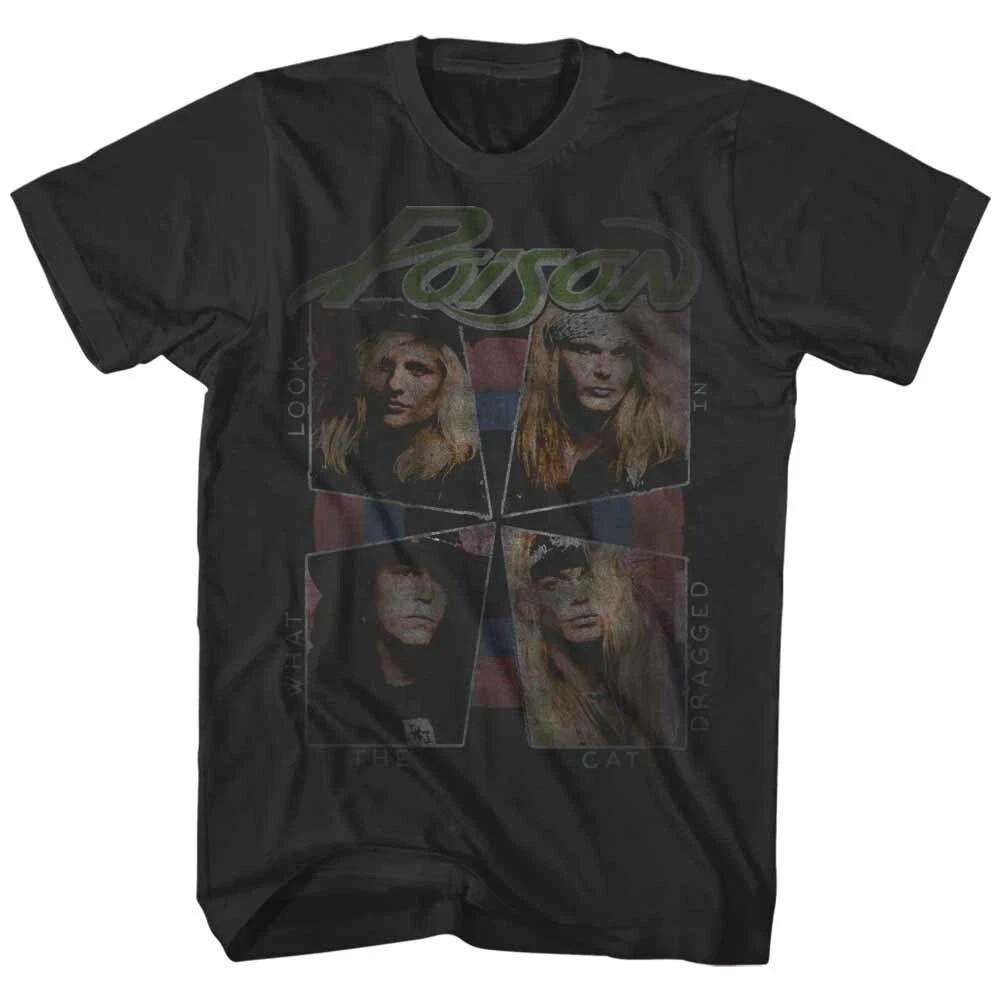 Poison Faded Look What The Cat Dragged In Men's T Shirt 80's Rock Band Merch