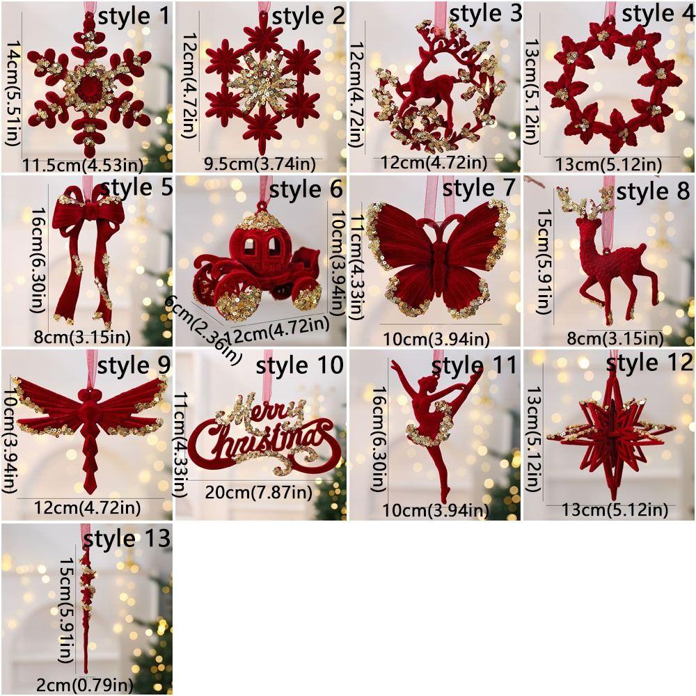 Wine Red Plush Christmas Tree Pendant Glitter Bow Christmas Decorations Holiday Season