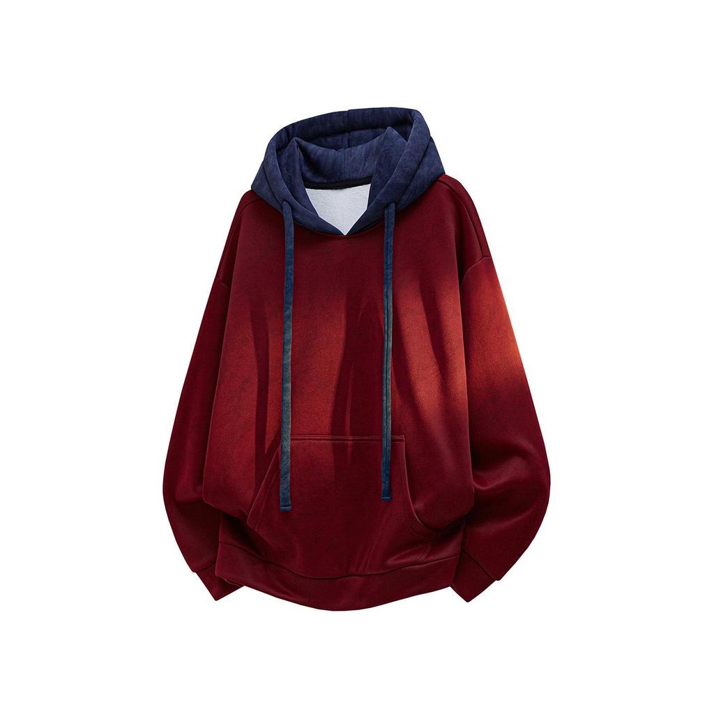 2025 Autumn/Winter Men's Retro Color Block Patchwork Loose Hoodie (Plus Size)
