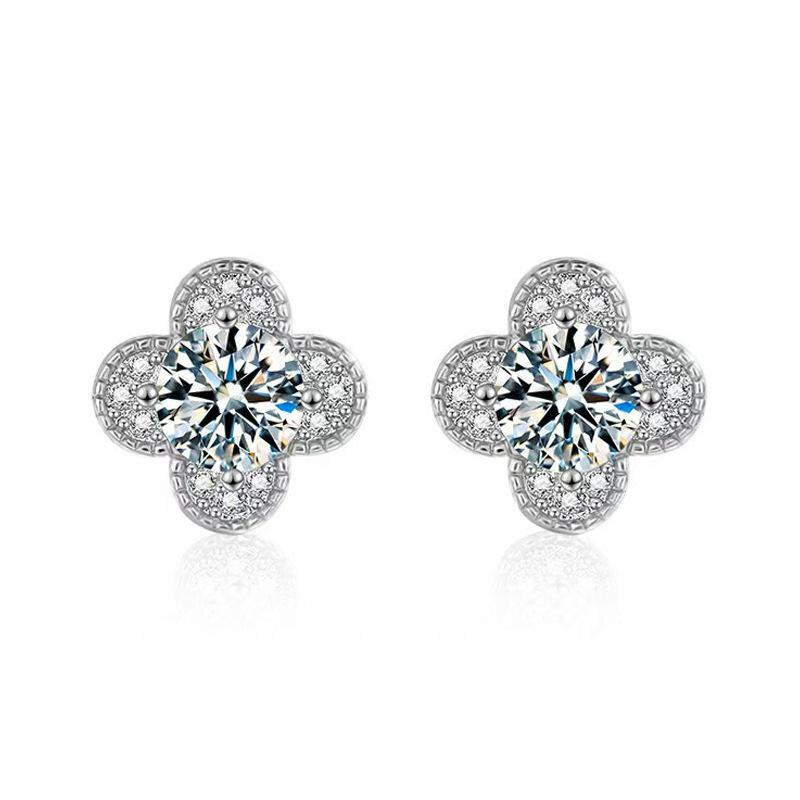 S925 Silver Needle Stud Earrings Women s Micro-inlaid Zircon Four-leaf Clover Earrings Mori Ear Jewelry 2026