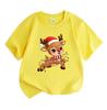 Kids Boys Girls 100% Cotton Crew Neck Short Sleeve T-Shirt, Cute Christmas Reindeer with Santa Hat Fairy Lights Pattern Casual Holiday Tee Tops for Ch