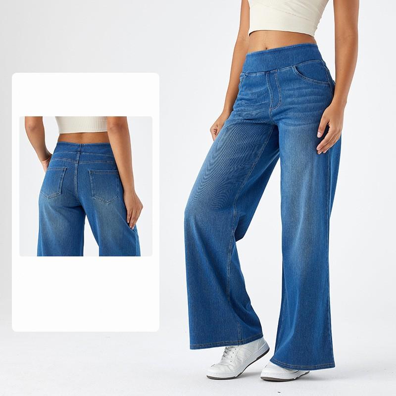Damen Lässige Baggy Elastische Weitbeinjeans Elegant Slim Retro Denimhose