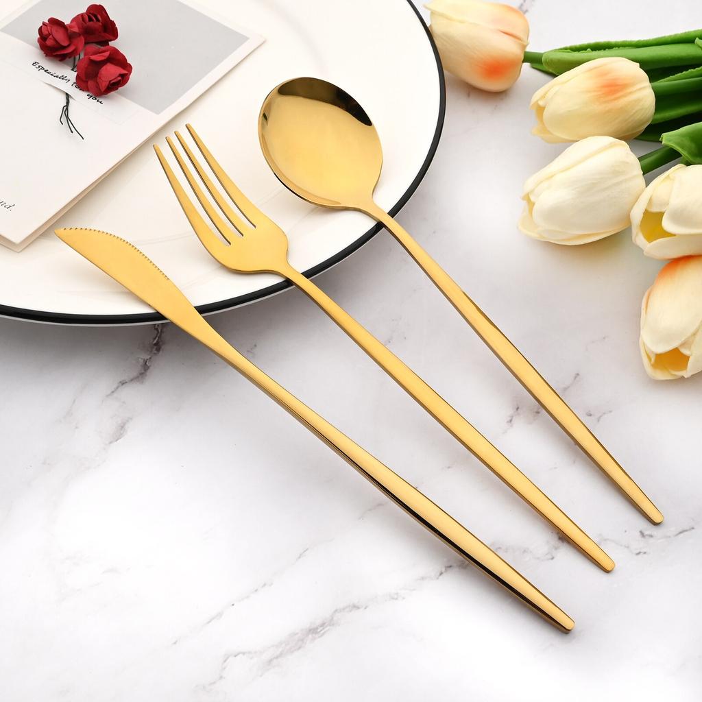 4Pcs Mirror Stainless Steel Tableware Gold Portable Dinnerware Knife Fork Spoon 304 Chopsticks Cutlery Set Western Flatware Set