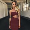 Woman Slim Breathable Hip Skirt Stitching Solid Color Shoulder Nightclub Pleated Dress
