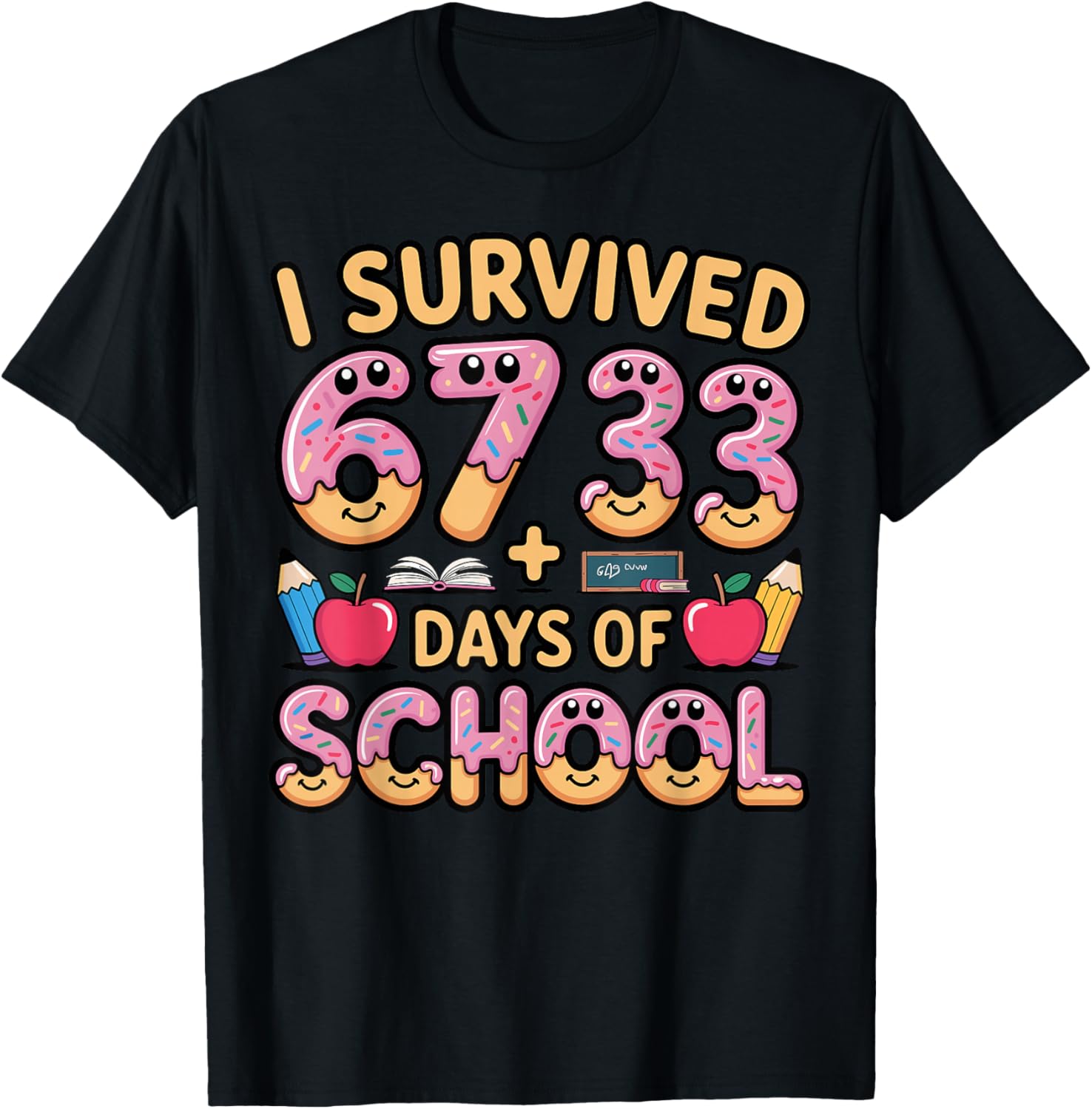 I Survived 67 33 Days of School Funny 100th Day Math Donut T-Shirt S разноцветный