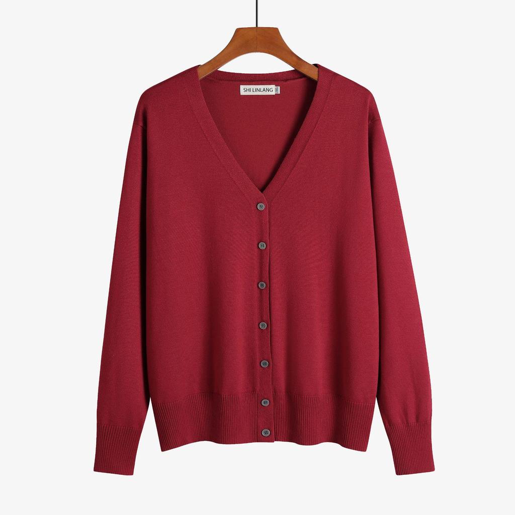 Plus Size V-Neck Cardigan Sweater for Women - Solid Color Knitted Top, Fits Up to 180 Pounds