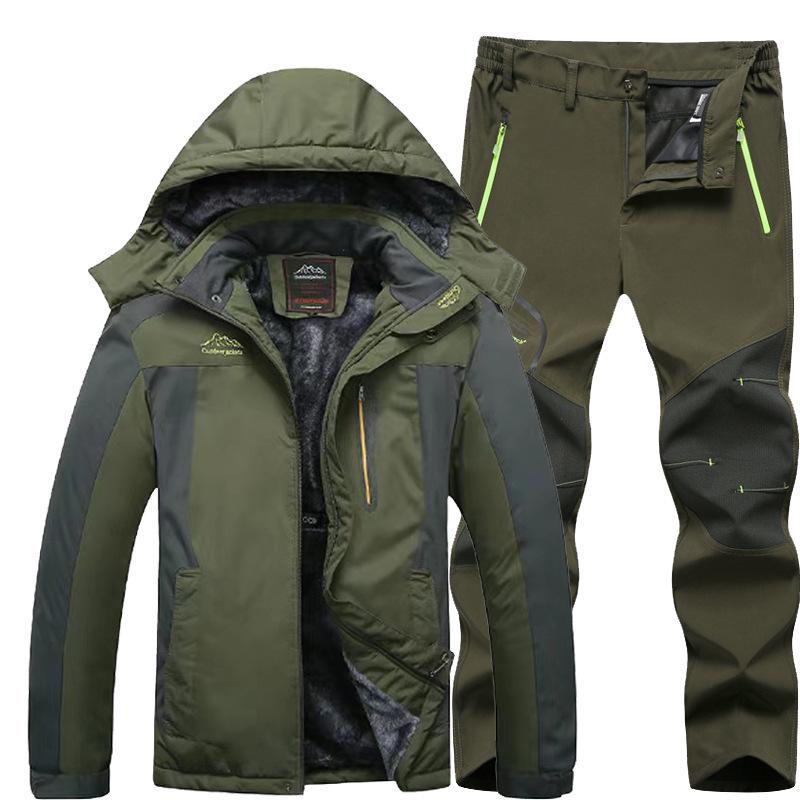 Men's Plus Size Fleece-Lined Winter Mountaineering Suit: Windproof, Rainproof, Thick, and Warm.