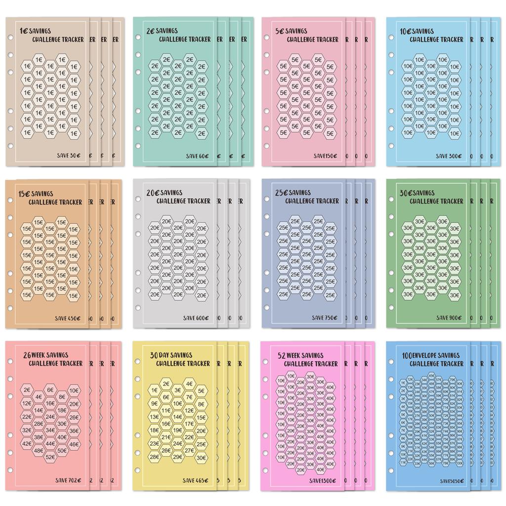 A6 100 Zarf Eave Para, 52 Hafta Tasarruf Mücadelesi, 30 Gün Tasarruf, Euro USD Nakit Zarflar Bütçe Planlayıcı Tasarruf Etmek Kolay