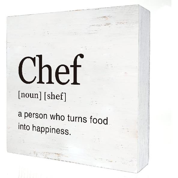 Chef Definition Wood Box Sign Home Kitchen Decor Modern Chef Gift Wooden Box Sign Block Plaque for Wall Tabletop Desk Decoration