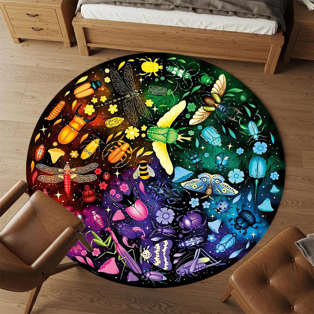 1pc Insects, Circular Pattern Office Round Rugs, Under Chair Round Rugs for Living Room, Bedroom, Bathroom Decoration Carpet 091842