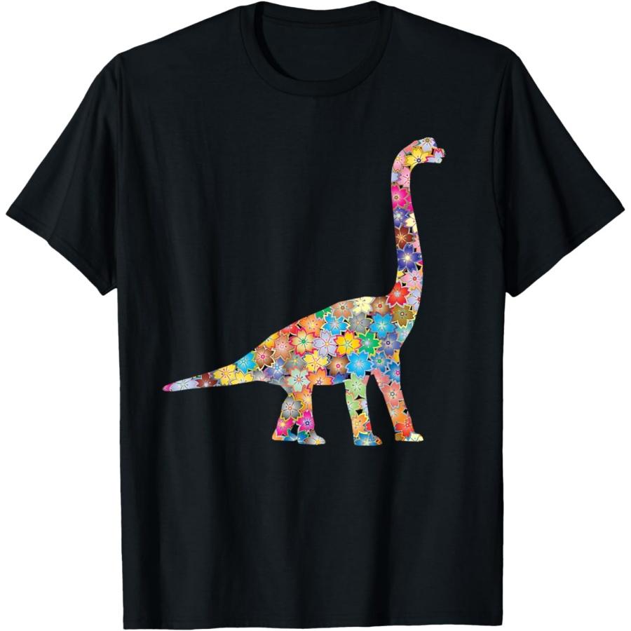 SunFrot T Rex Dinosaur, Flowers T-Shirt - Unisex-Adults_Kids, Black, Small, Short Sleeve, Cotton 100% S