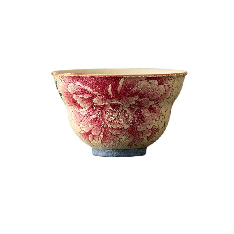 Ceramic master cup old retro peony small single tea cup household high-end tea set tea cup