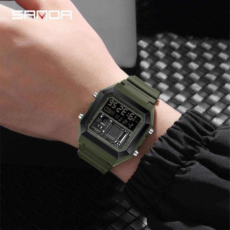 SANDA Dual-Time Multifunction Student Sports Watch - Square, Waterproof, Electronic