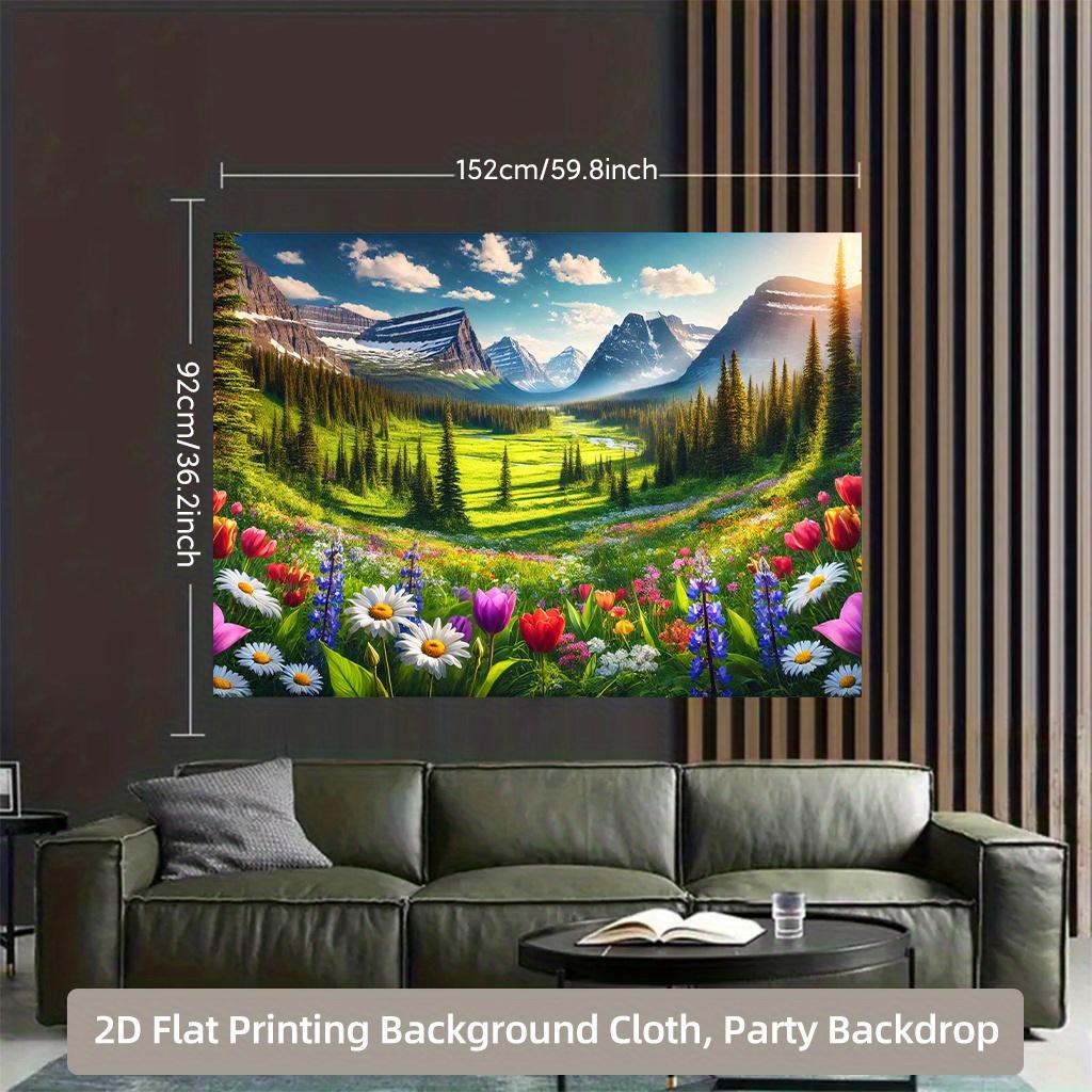 2D Flat Valley Spring Blooming Background Cloth for Living Room and Bedroom Decoration Polyester