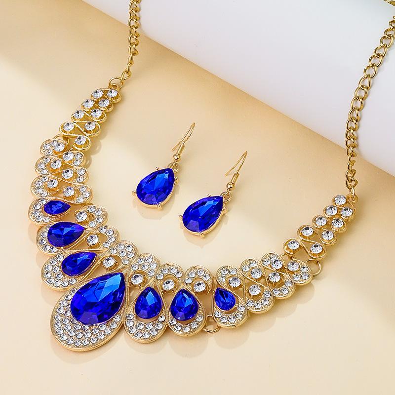 Water Drop Pendant Chocker Necklace Earrings Wedding Bridal Crystal Jewelry Sets