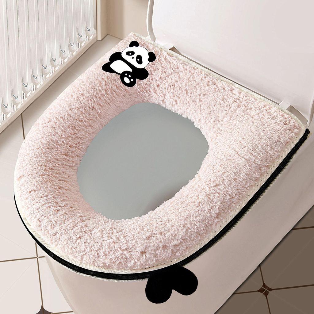 Four Seasons Universal Plush Toilet Seat Cover Set - Winter Thickened Zipper Style Cushion Ring.