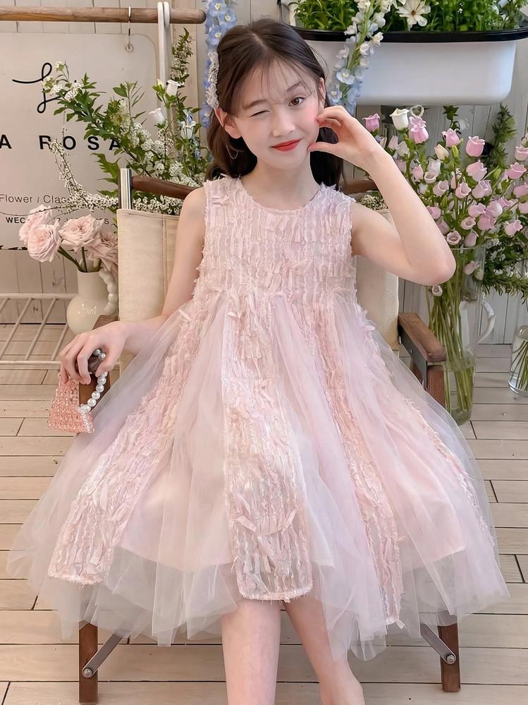 Girls' dress 26 summer new shiny mesh princess dress elegant fairy dress big children's dress
