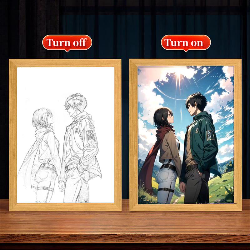 Anime Attack On Titan Night Light Painting Picture Frame Room Decor Home Wall Decorative Art For Bedroom Friends Gifts Moon Lamp