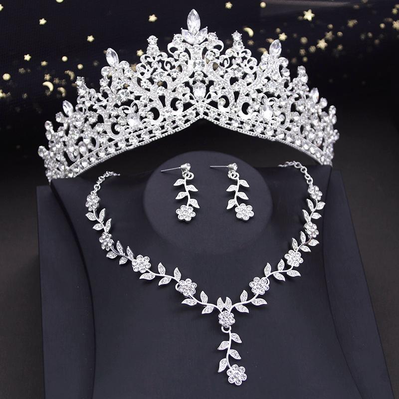 Prinzessin Diadem Hochzeit Krone Sets Strass Kristall Tiaras Braut Kopfbedeckungen Braut Krone und Halskette Schmuck Sets Zubehör