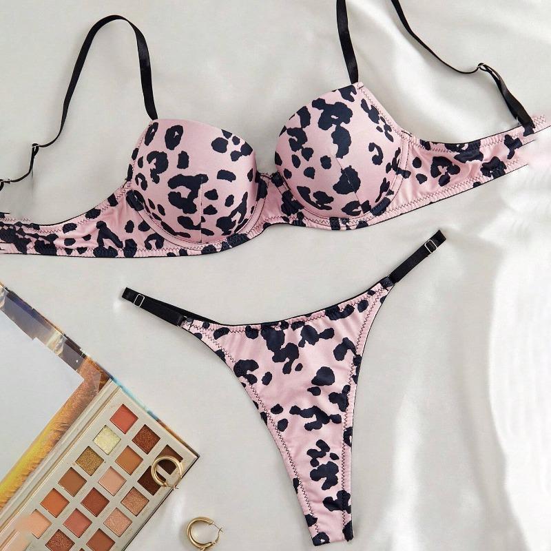 

Sexy lingerie leopard print sexy bra thong set comfortable gathering underwear set XL
