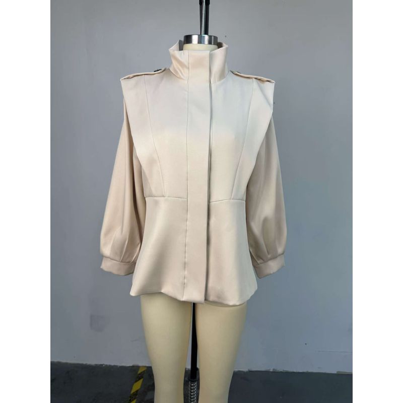 

Западный стиль Новая мода Стойка воротник Длинный рукав Неправильный тренч Верхняя одежда Короткая куртка-ветровка Apricot 2XL