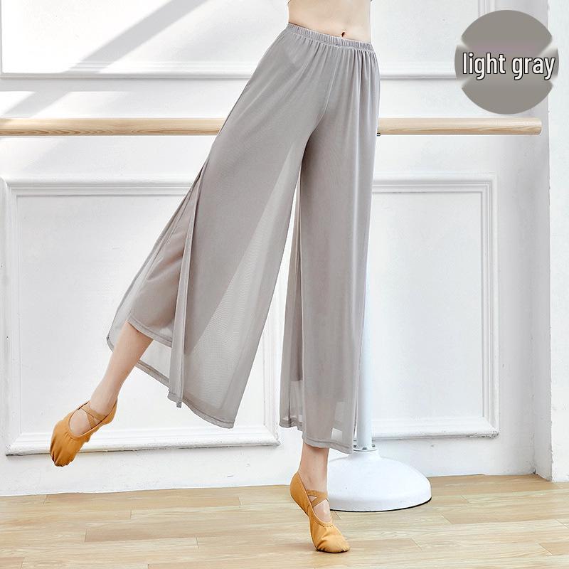 Women's Modern Ethnic Jazz Mesh Wide-Leg Dance Pants with Flowy Slits