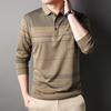 Fall Winter Men Long-Sleeved T-shirt Fashion Casual Polo Collar Striped Polo Shirt Daddy Men's Outfit Bottoming Shirt Top T-shirt Men