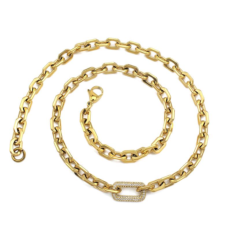 New Arrival Fashion Jewelry 18k Gold Plated Stainless Steel Simple O Chain Inset Zircon Necklace Bracelet Jewelry  for Women
