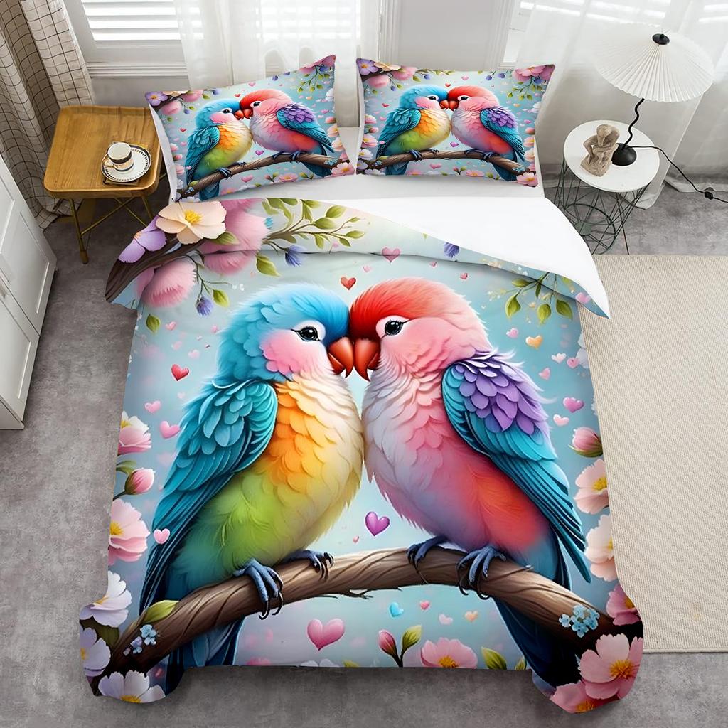 Parrot Flower 3D Printed Bedding Linen Set Elegant Luxury Home Textiles Duvet Cover set Soft Comfortable Quilt Cover Pillowcases