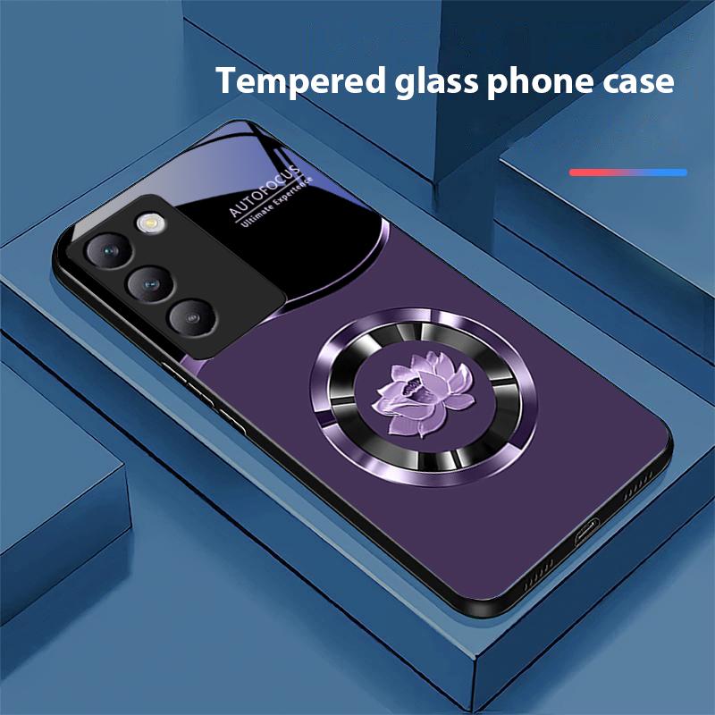 Circle Lotus Gold For Y72 33S 11 03 36 96 Lite 35 16 Iqoo 12 V40 SE 5G 29 40 21 30 X80 Pro Vivo Tempered Glass Phone Case Black