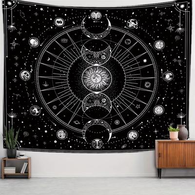 VIKAMA Kosmischer Stern Mondzyklus Wandteppich Mondphase Farbverlauf Sternbild Handwerk Astrologie Studio Bohème-Stil Wohnzimmer