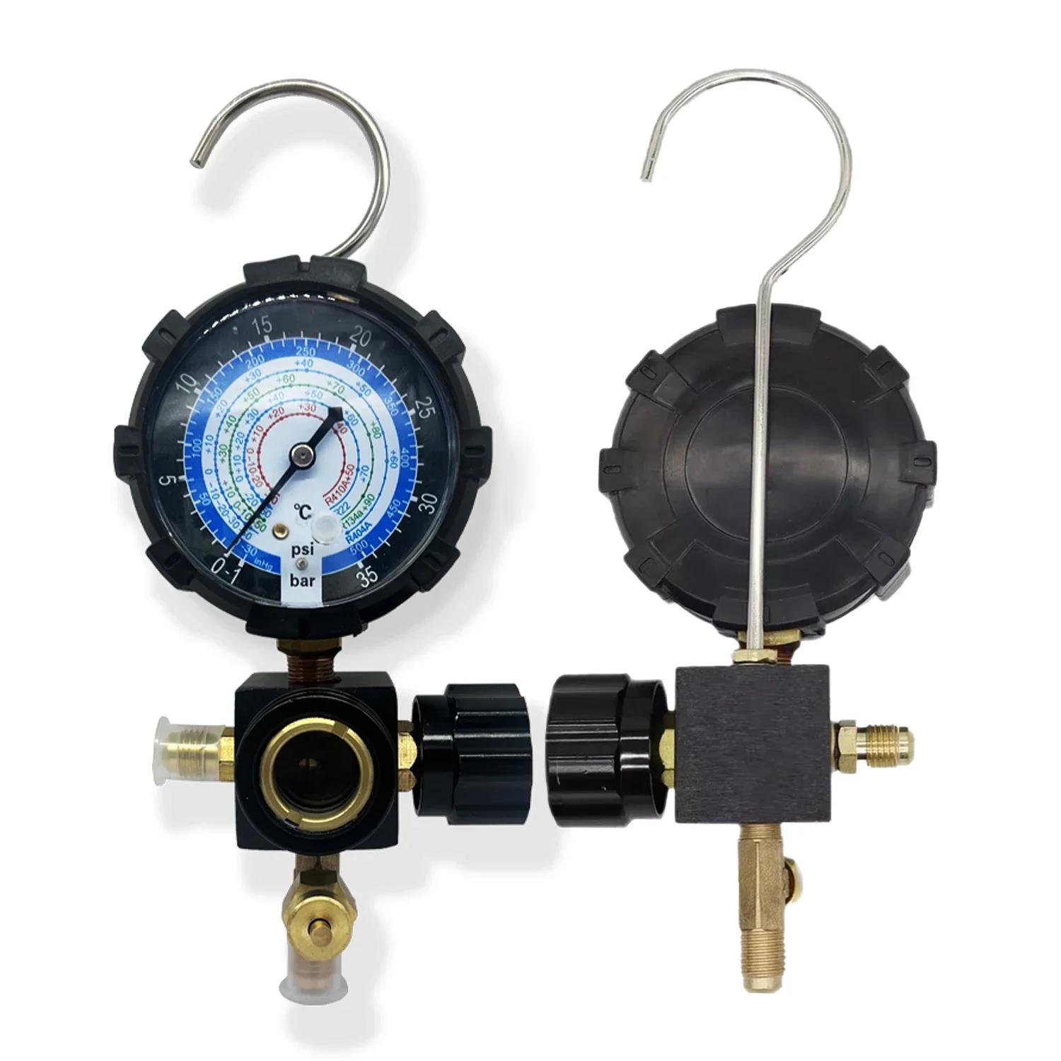 

Манометр коллектора кондиционера для хладагентов R22/R410A/R134A/R404A Манометр высокого/низкого давления Зарядный инструмент может сбросить давление