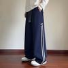 American striped contrasting cotton sweatpants men's autumn new Hong Kong style loose straight casual trousers