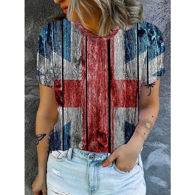 Summer Round Neck American Flag Theme Pattern 3D Print Top Fashionable Casual Short Sleeved Women's T-shirts