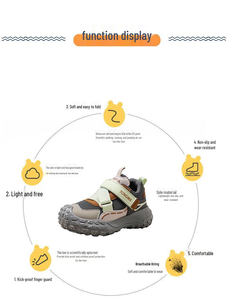 Children's Velcro Leather Sneakers for Spring and Autumn – Boys' Sports and Hiking Shoes