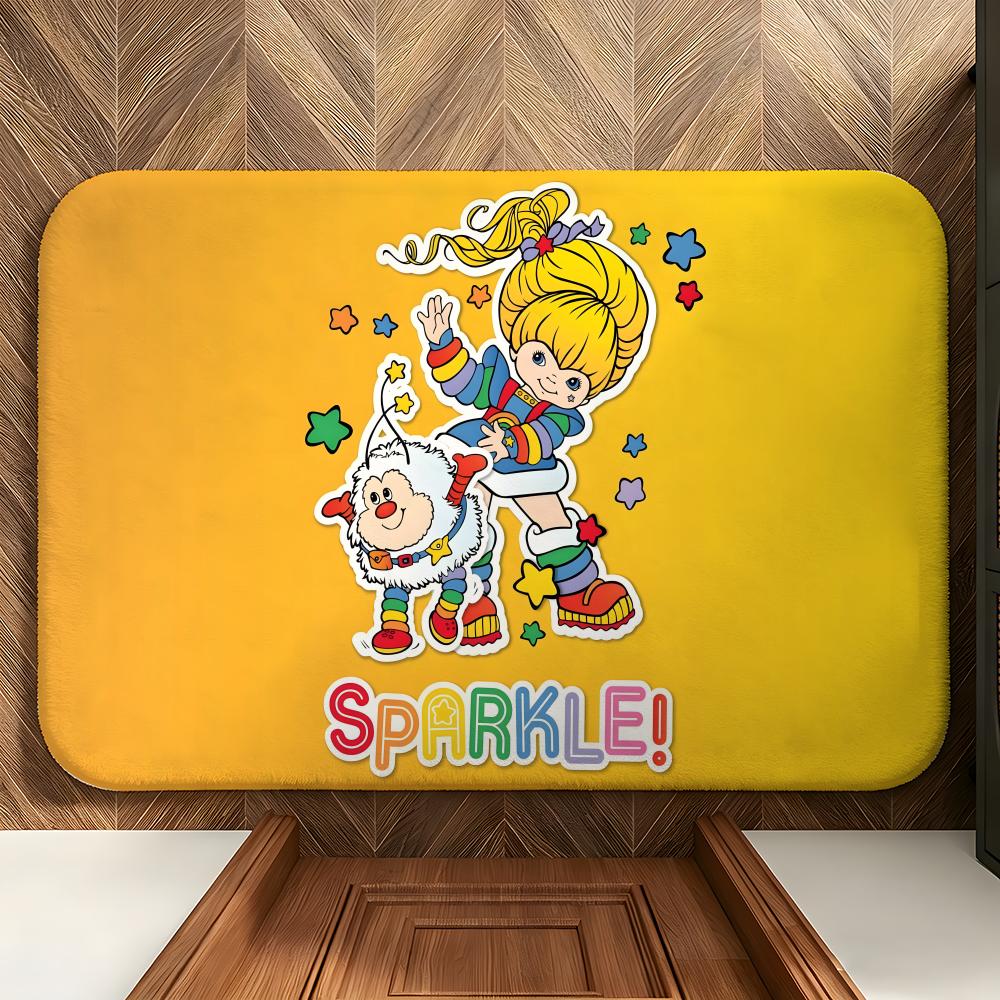 Character R-Rainbow B-Brite Floor Mat Soft Flannel Floor Mat Suitable for Entryways, Living Rooms, Bedrooms, and Bathrooms