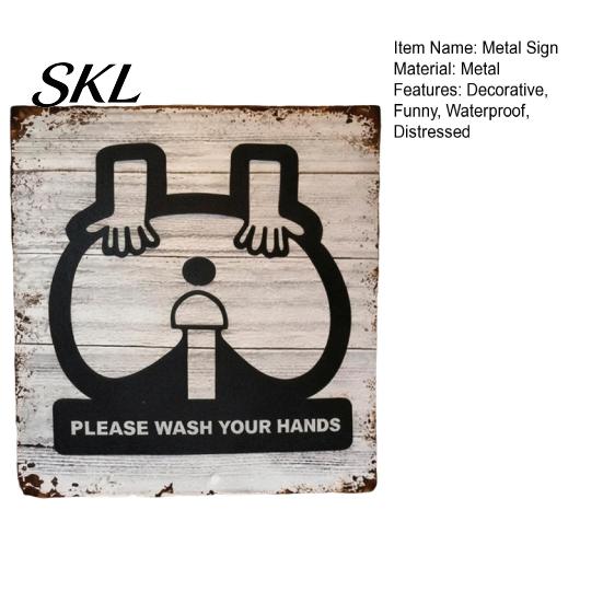 Farmhouse Wall Decor Please Wash Your Hands Metal Sign, Waterproof Rust-Proof Retro Bathroom Funny Hand Washing Sign Decor, Distressed Art Ornaments