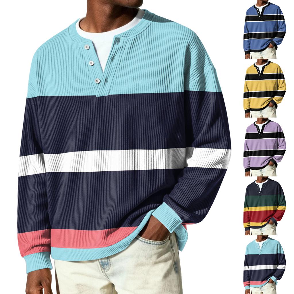 Men's Button-Down Collar Long-Sleeve Ribbed Knit Pullover