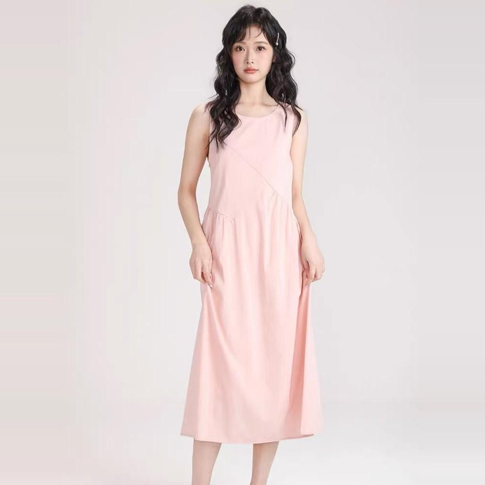 Seaside vacation style pink dress women's summer new small French sleeveless vest skirt summer dress