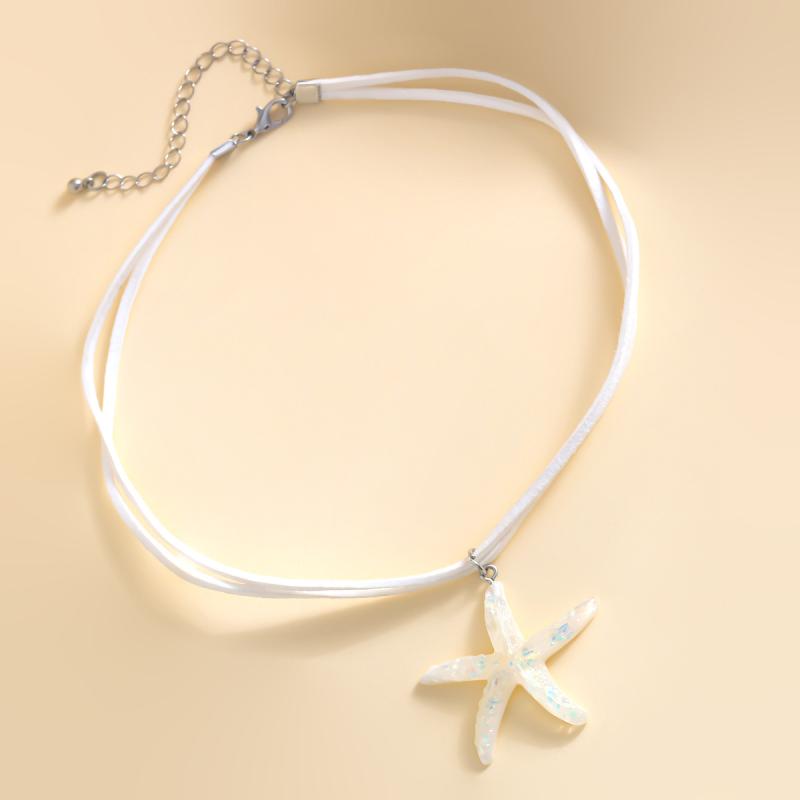 Boho Large Resin Starfish Pendant Choker Necklace For Women Trendy Multilayer Rope Chain Summer Beach Vacation Jewelry Gift