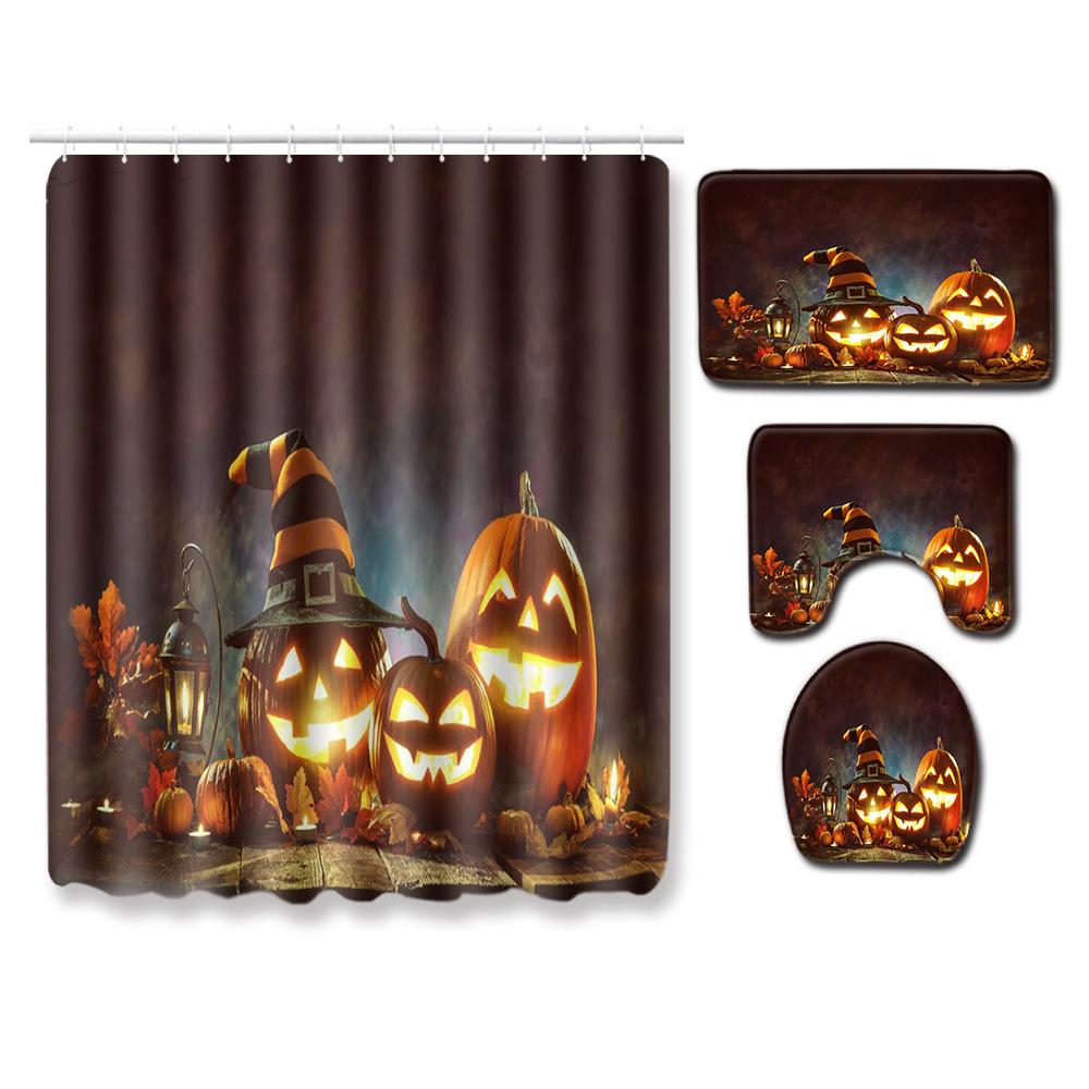 Halloween Shower Curtain Floor Mat Combination Four-Piece Household Door Mat Bedroom Non-Slip Carpet
