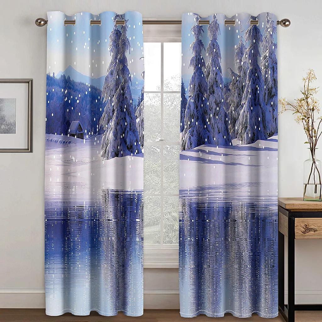 Weihnachtsmann und Elch 3D Digitaldruck Schlafzimmer Wohnzimmer Fenster Hochverdunkelnde Vorhänge 2 Paneele Frohe Weihnachten Verdunkelungsvorhang