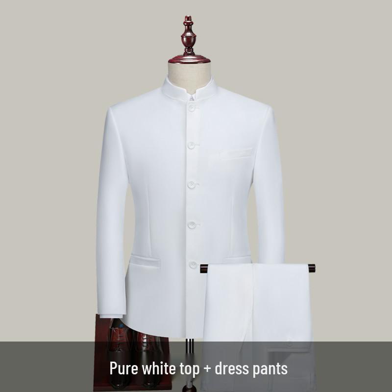 Men's Youth Slim Fit Zhongshan Suit Set - Chinese Stand Collar Wedding Formal Tang Suit
