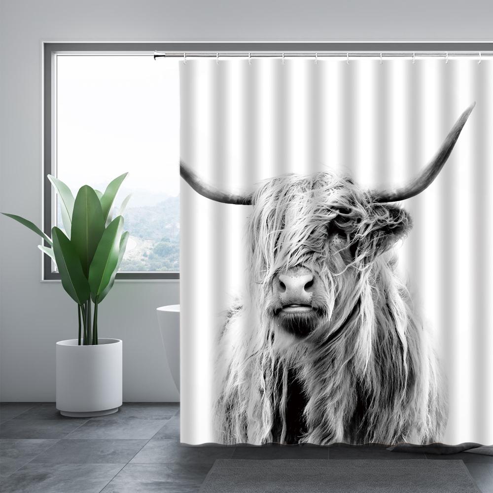 Cute Cow Bull Shower Curtain with Hooks Modern Fashion Funny Western Farm Animal Bathroom Curtain Polyester Bath Screen