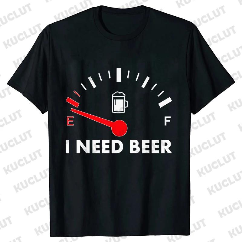 Men's Street Wear T-shirts Need Beer Graphic Tee Shirt Homme Funny Low Battery Need Beer Novelty T-Shirt Drinking Party Tshirts