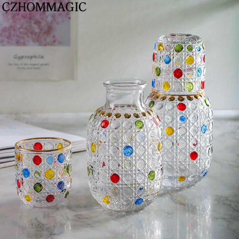 Colorful Dot Glass Carafe and Cup Set - 15oz Borosilicate Drinkware - Ideal for Bedside or Entertaining - Great Birthday Gift