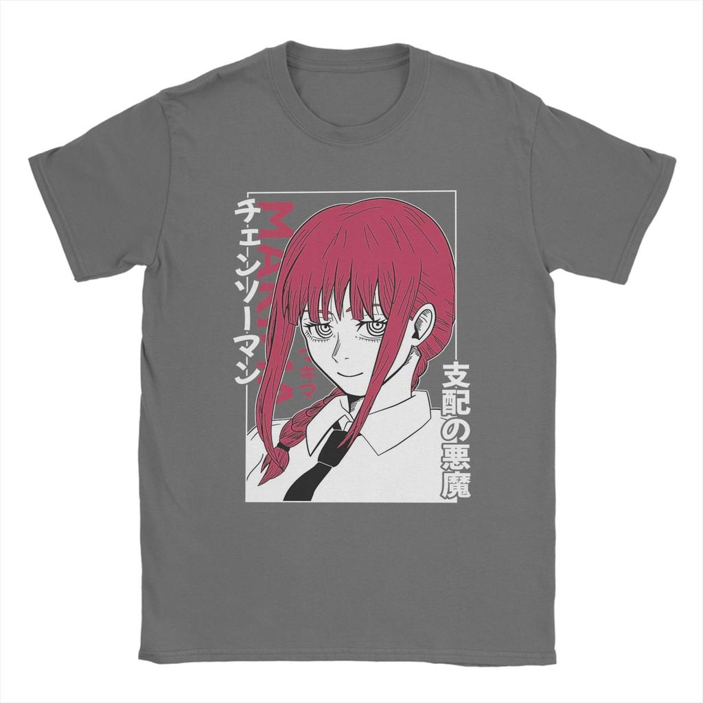 Makima Japanischer Anime Chainsaw Man T-Shirt Sommer Baumwoll-T-Shirts Herren Harajuku Muster T-Shirt Kurzarm Streetwear Kleidung